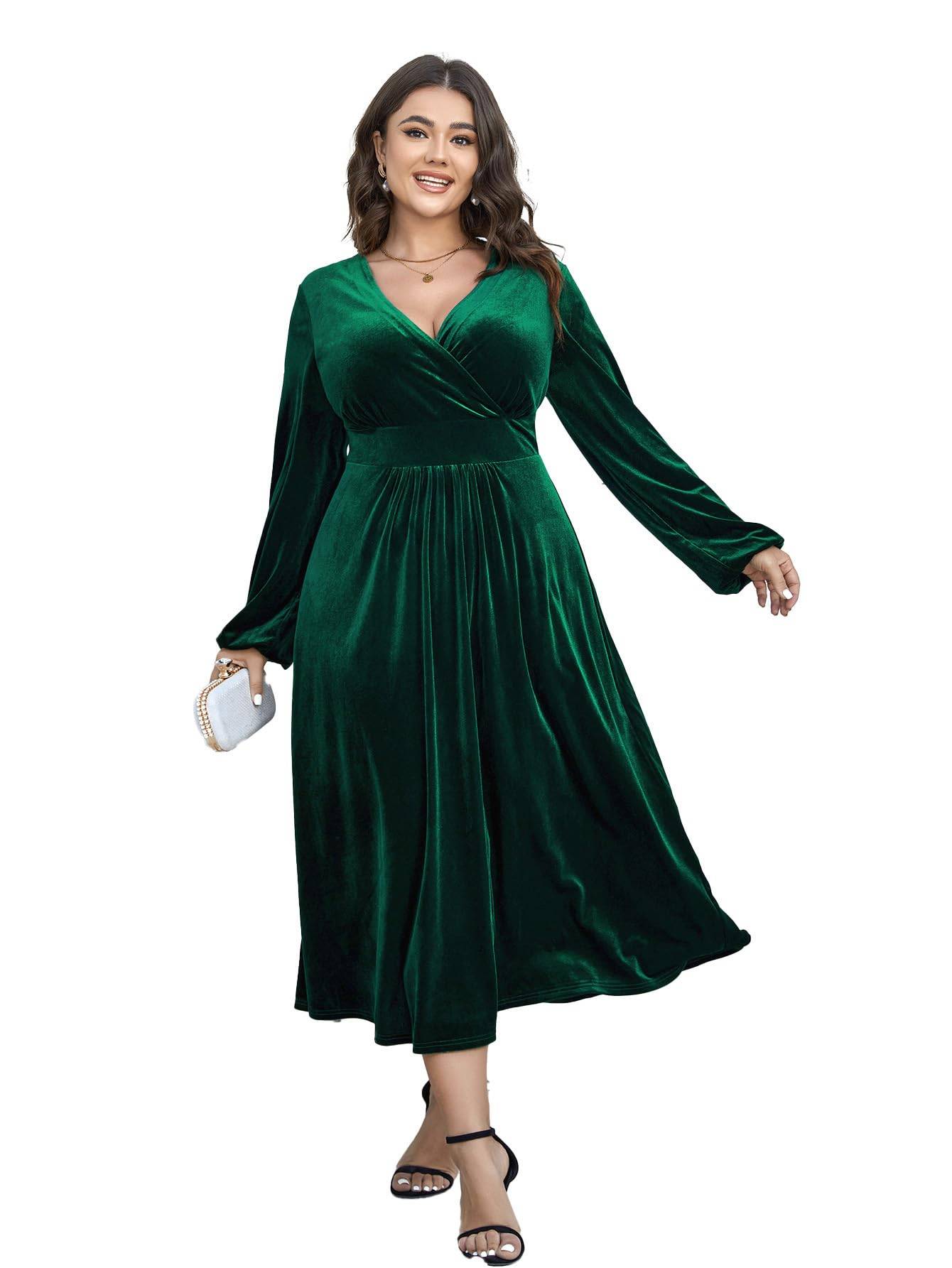 Women Plus Size Maxi Dress Wrap V Neck Dress