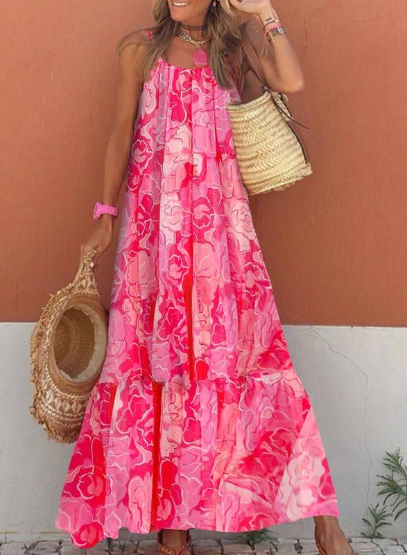 Women Strap Neck Boho Maxi Dress Plus Size