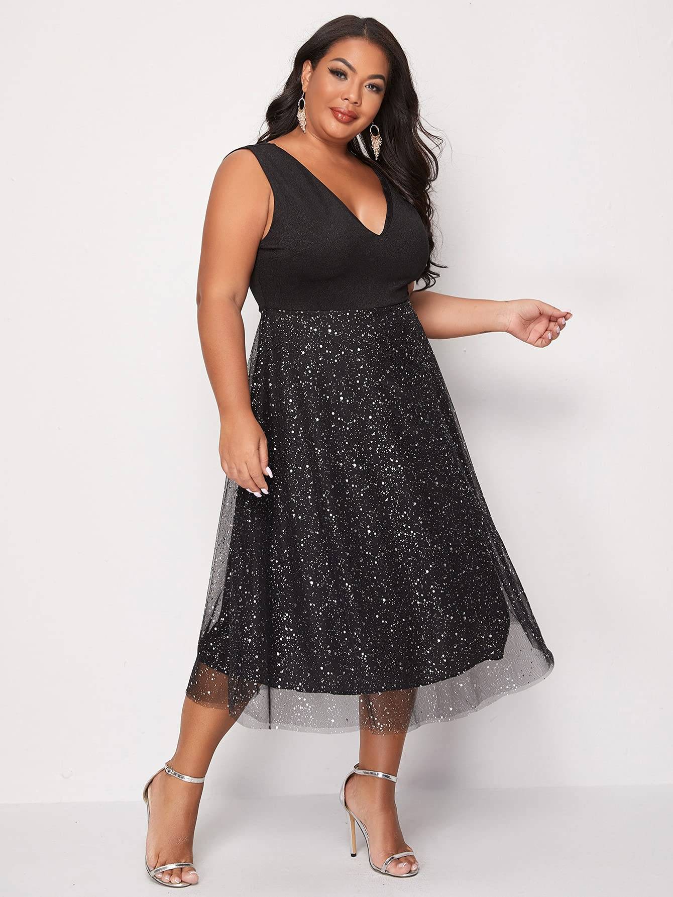 Women's Plus Size V Neck Party Midi Dress