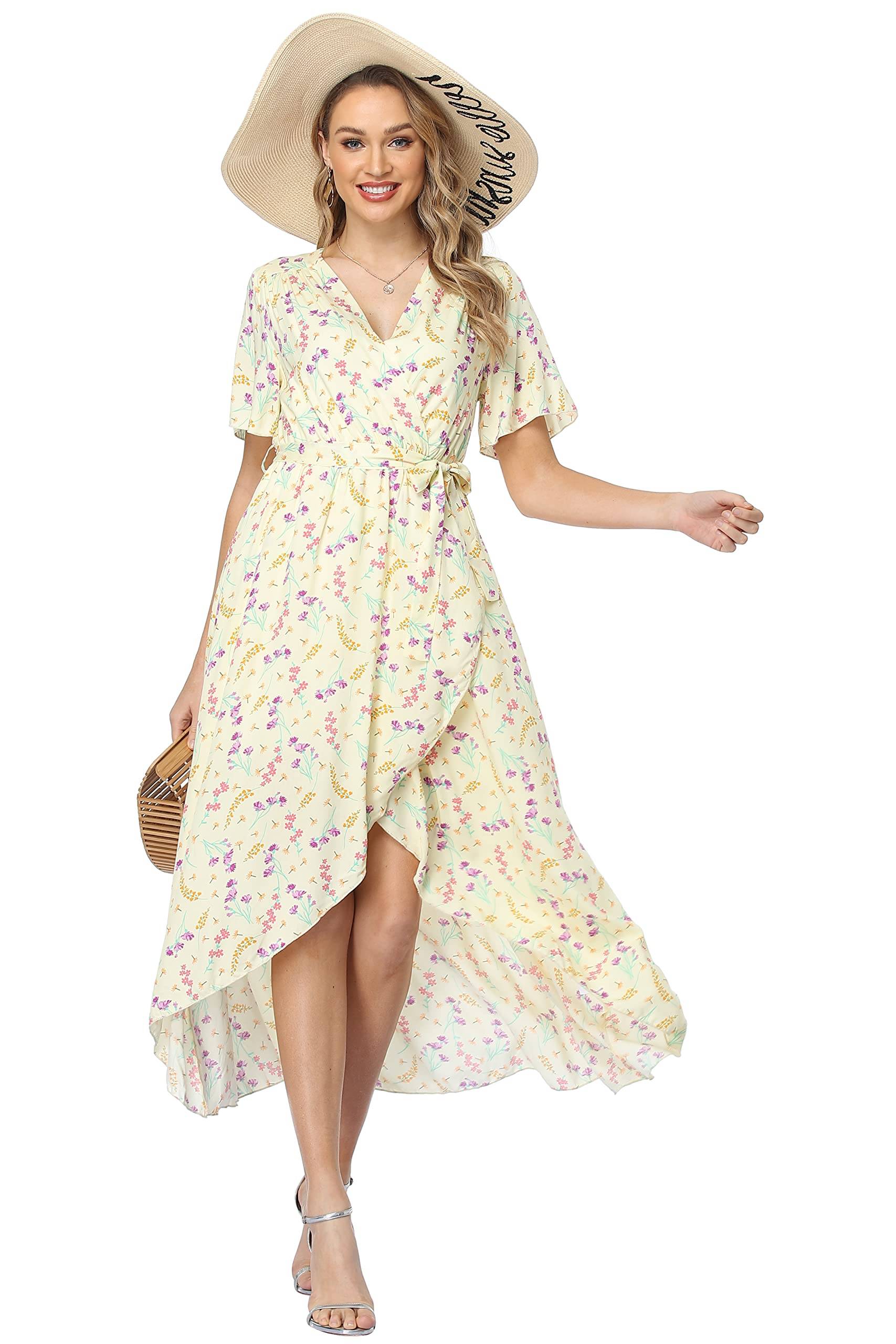 Women's Wrap V Neck Floral Summer Dresses Maxi