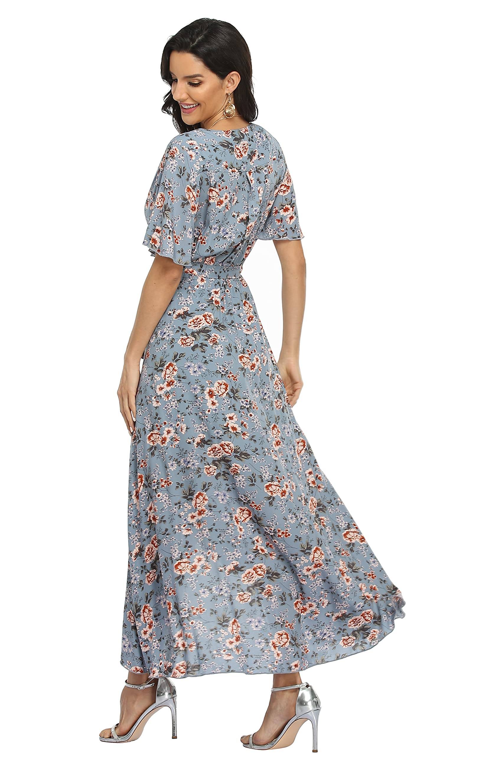 Women's Wrap V Neck Floral Summer Dresses Maxi