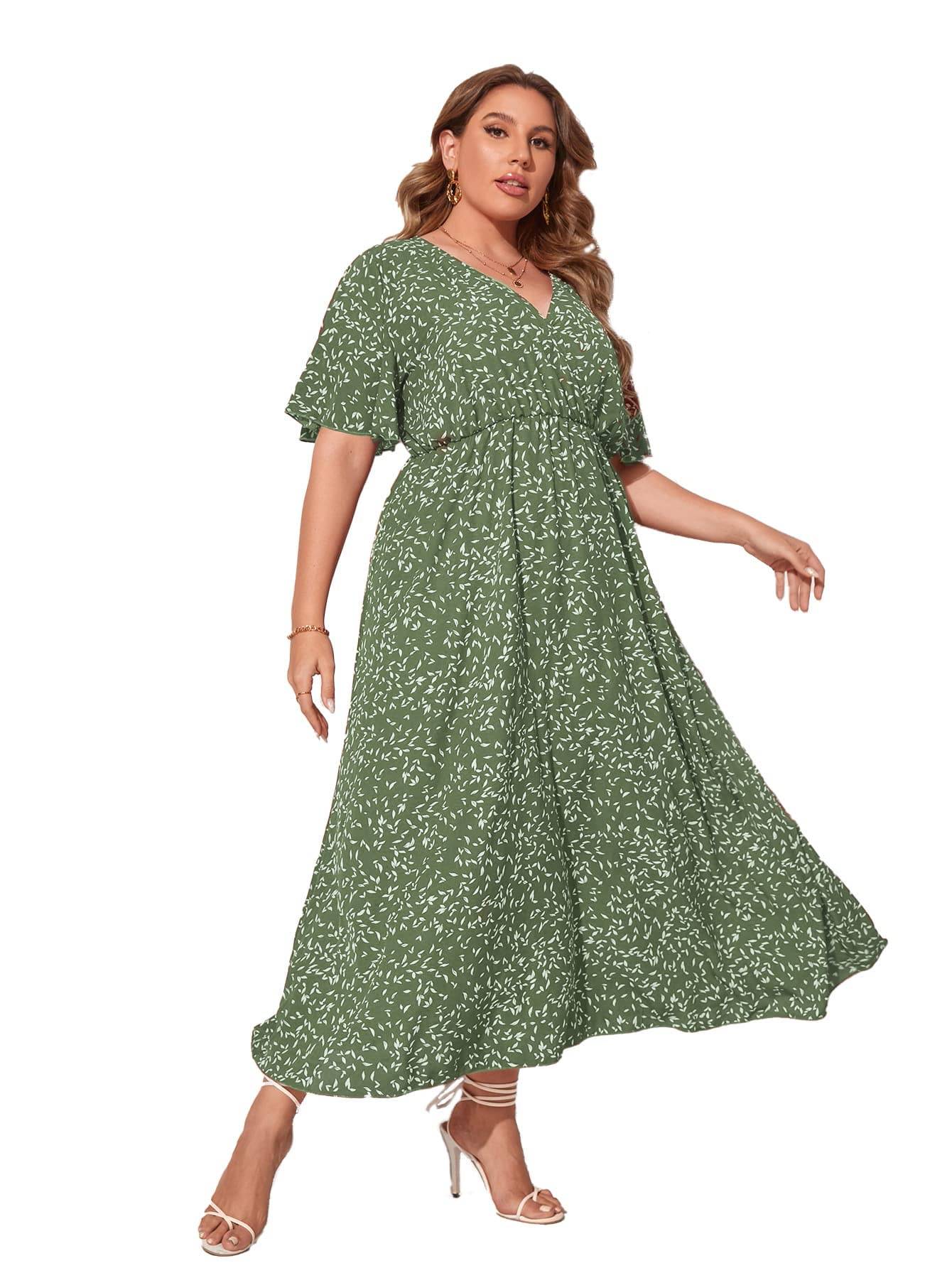 Women's Plus Size Boho Floral V Neck A Line Dress