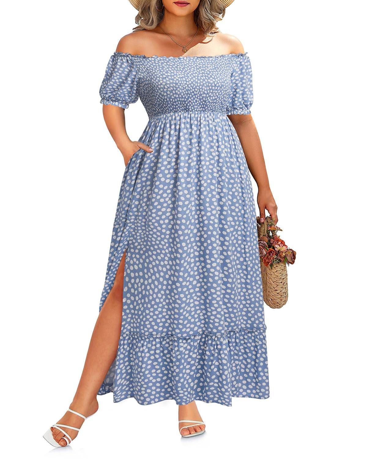 Women Plus Size Maxi Boho Sundress with Pocket