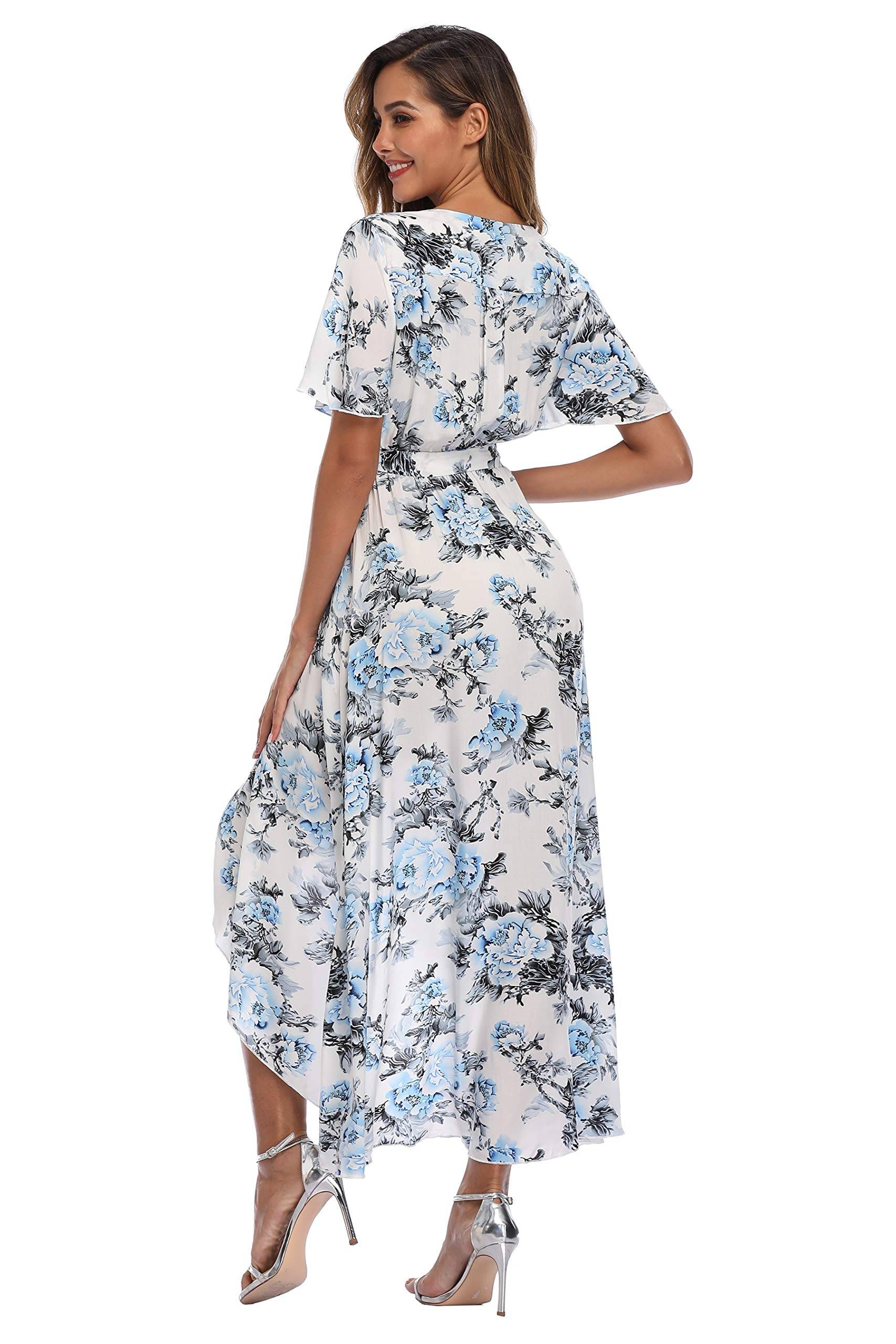 Women's Wrap V Neck Floral Summer Dresses Maxi