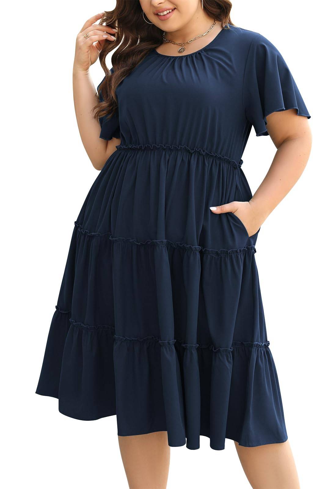 Women Plus Size Summer Midi Dress with Pocket