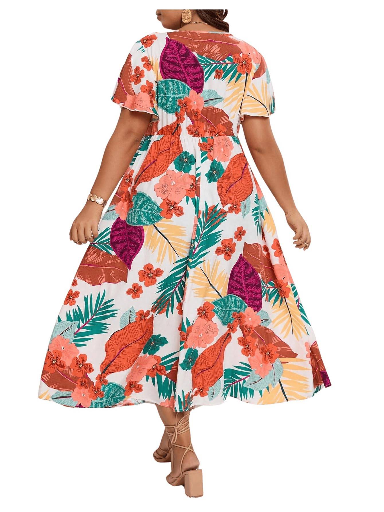 Women's Plus Size Boho Floral V Neck A Line Dress