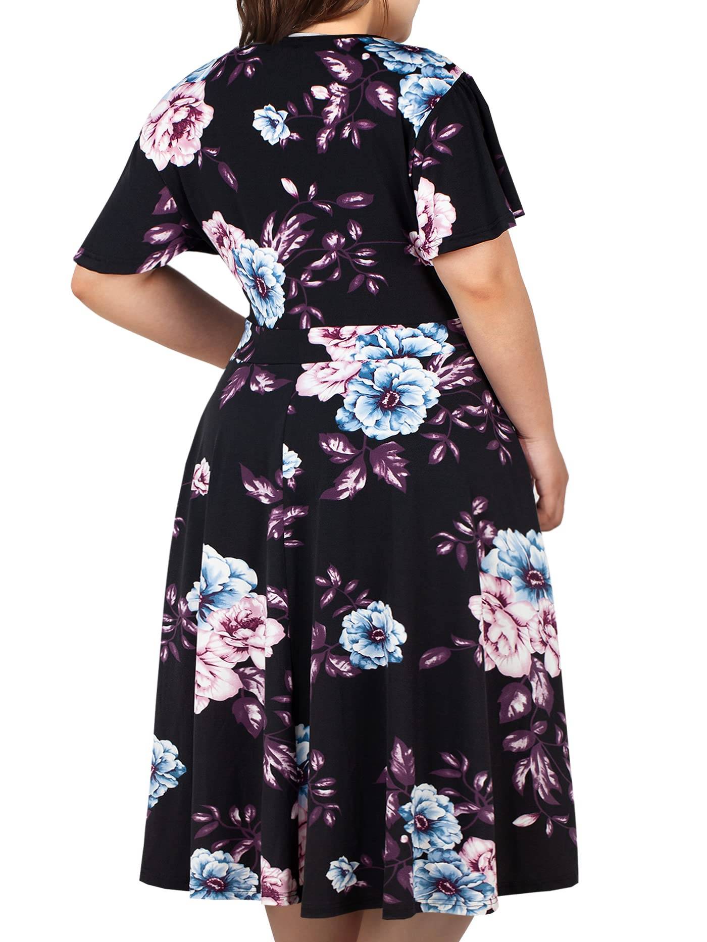 Plus Size Womens V Neck Floral Party Midi Dresses