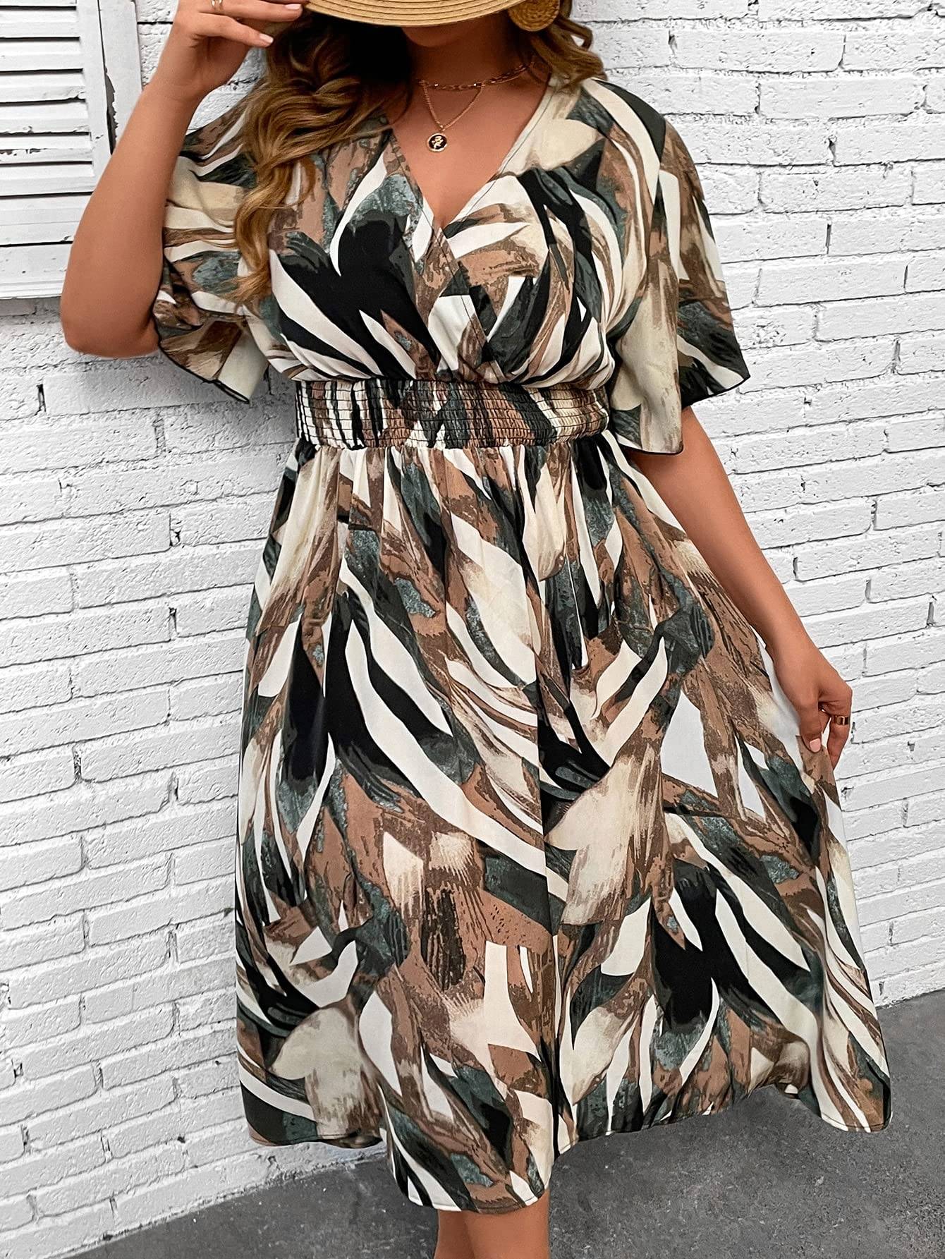 Women's Plus Size Boho Floral V Neck A Line Dress