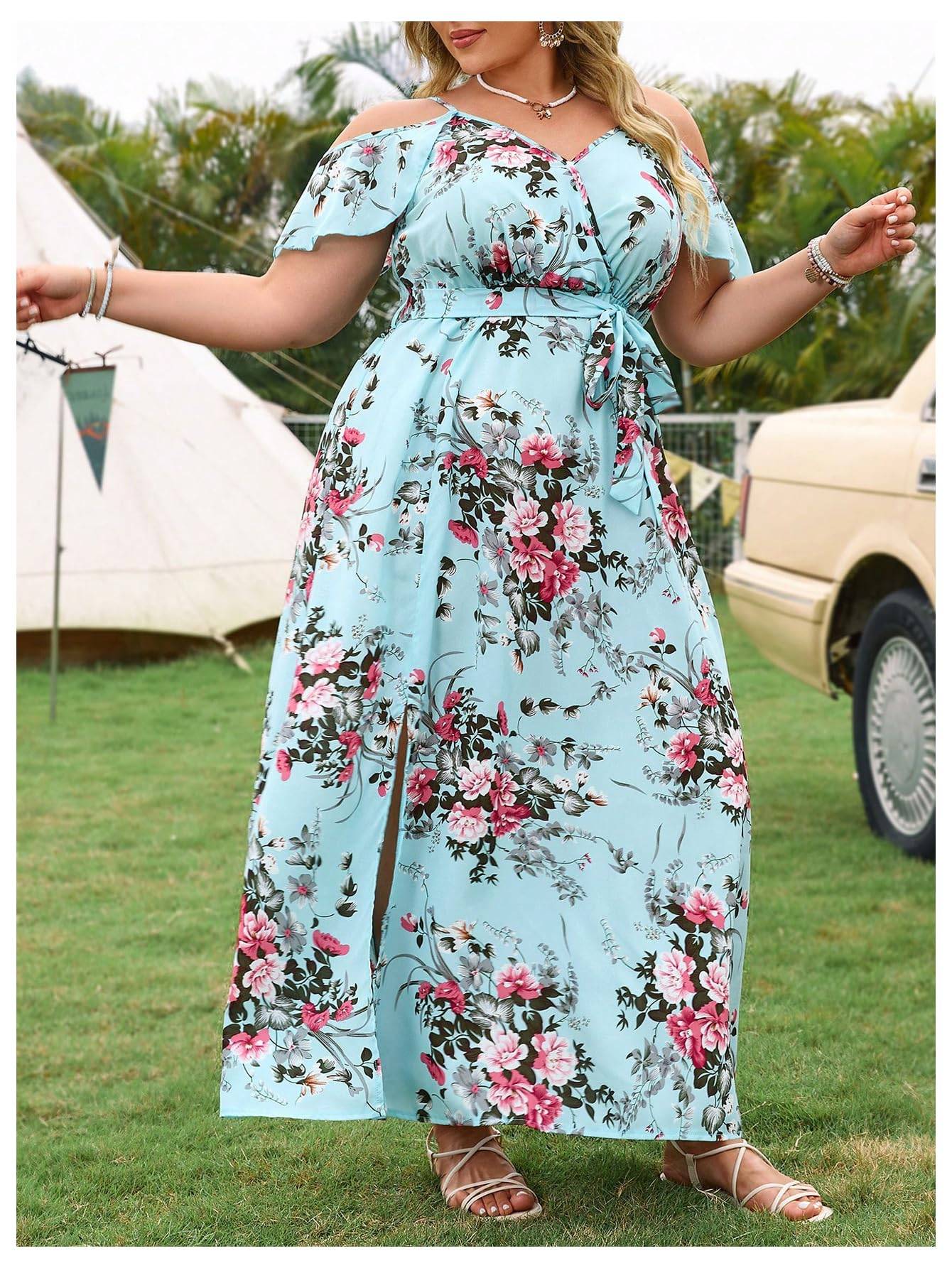 Women's Plus Size Short Sleeve Long Dress