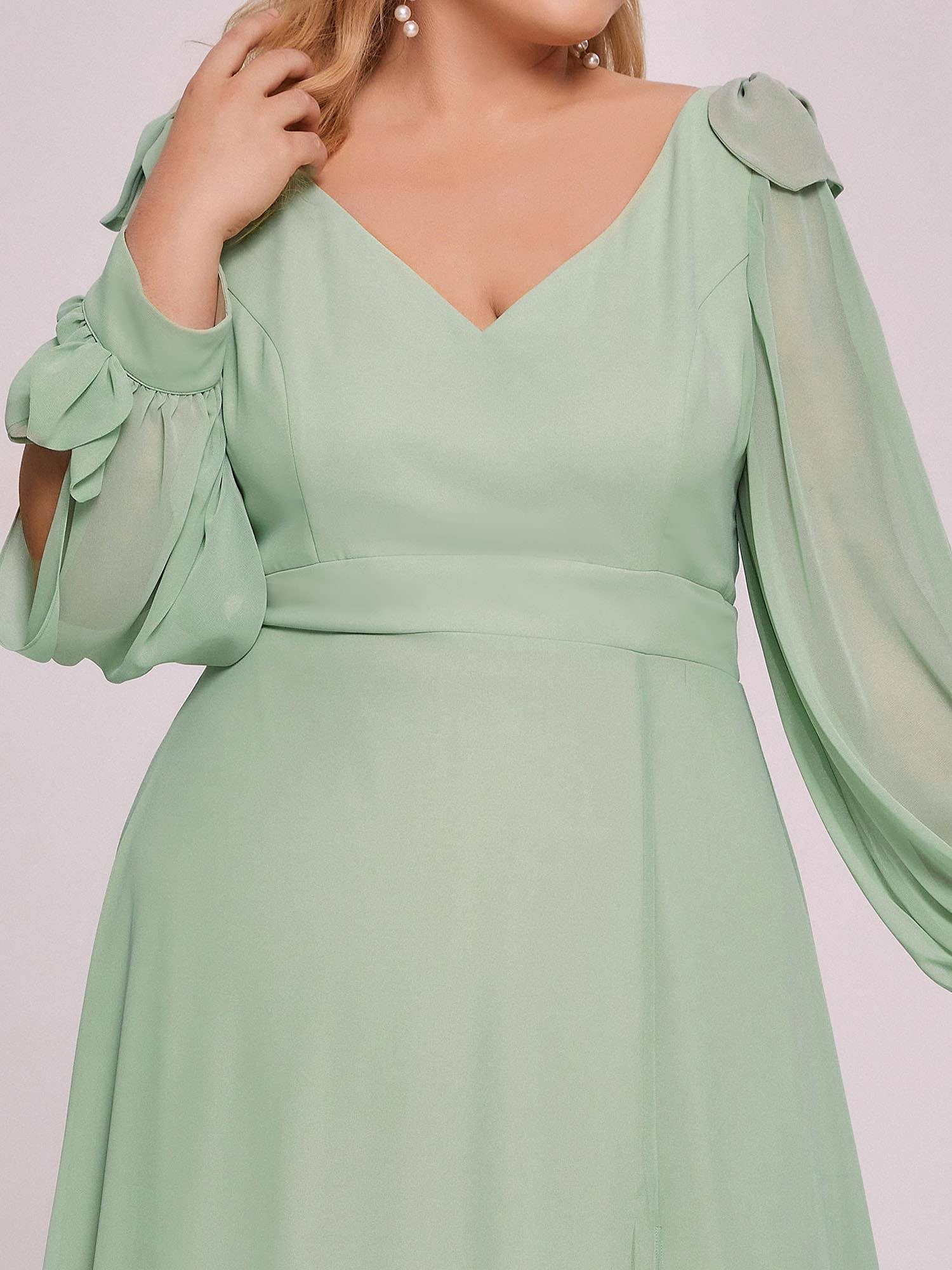 Plus Size Chiffon Long Sleeve Formal Dress