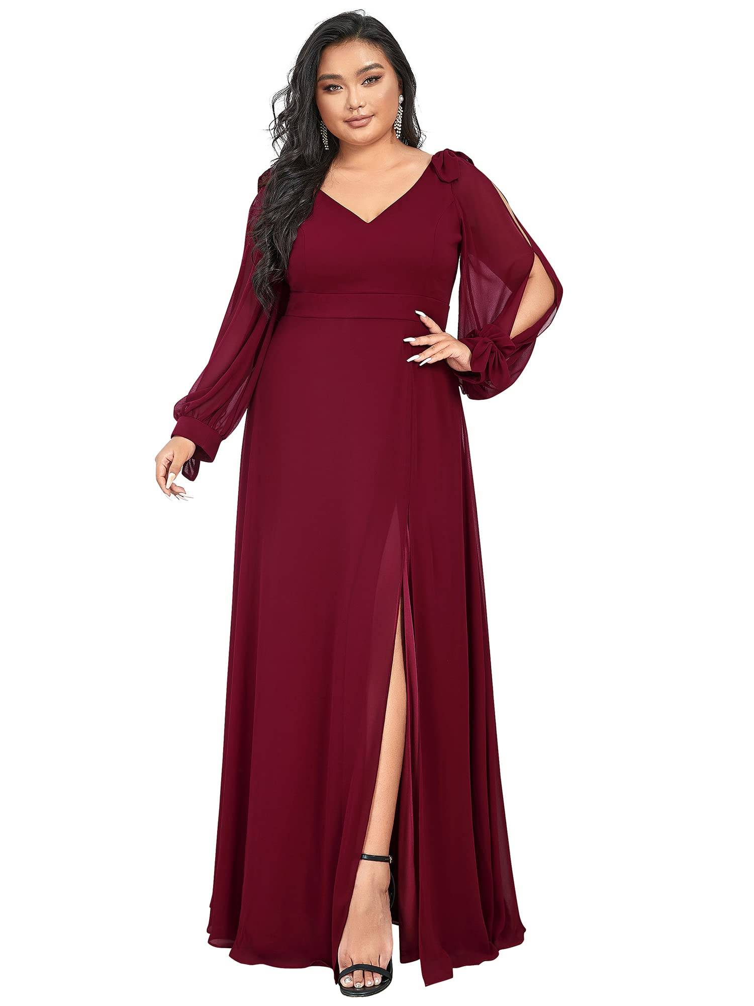 Plus Size Chiffon Long Sleeve Formal Dress