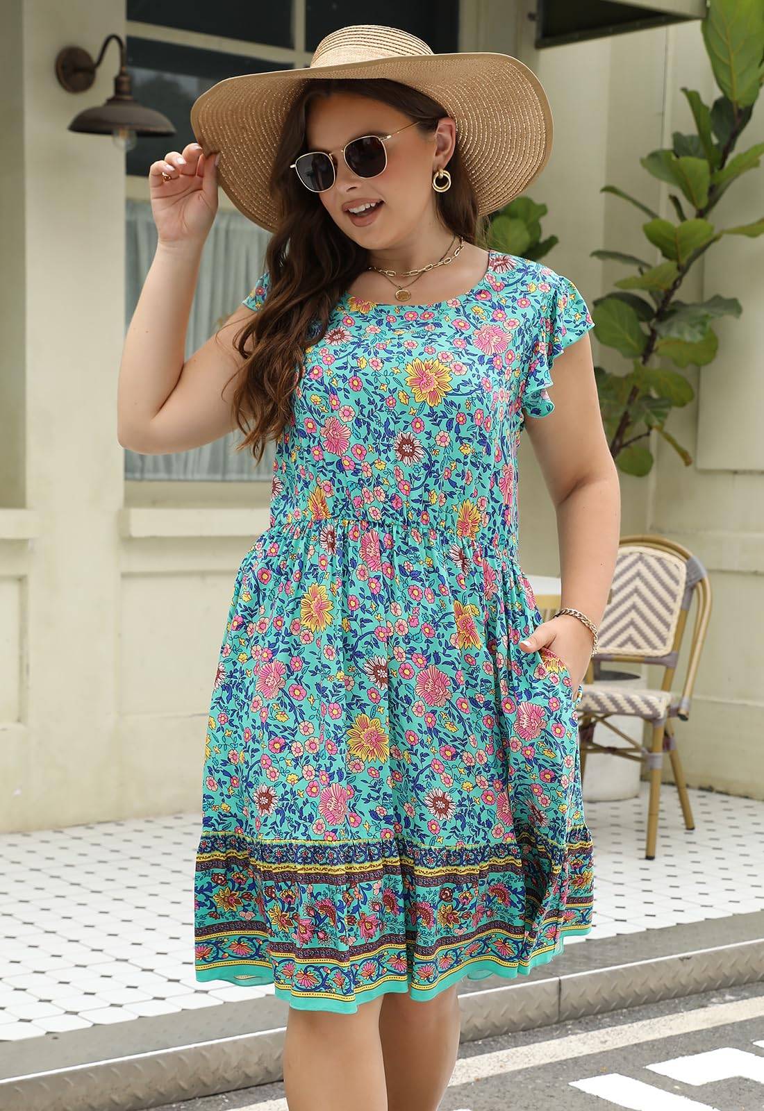 Plus Size Dresses Women Boho Floral Midi Dress