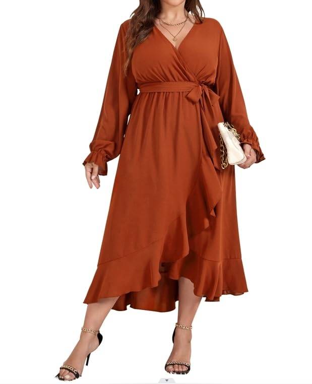 Women Plus Size Maxi Dress Wrap V Neck Dress