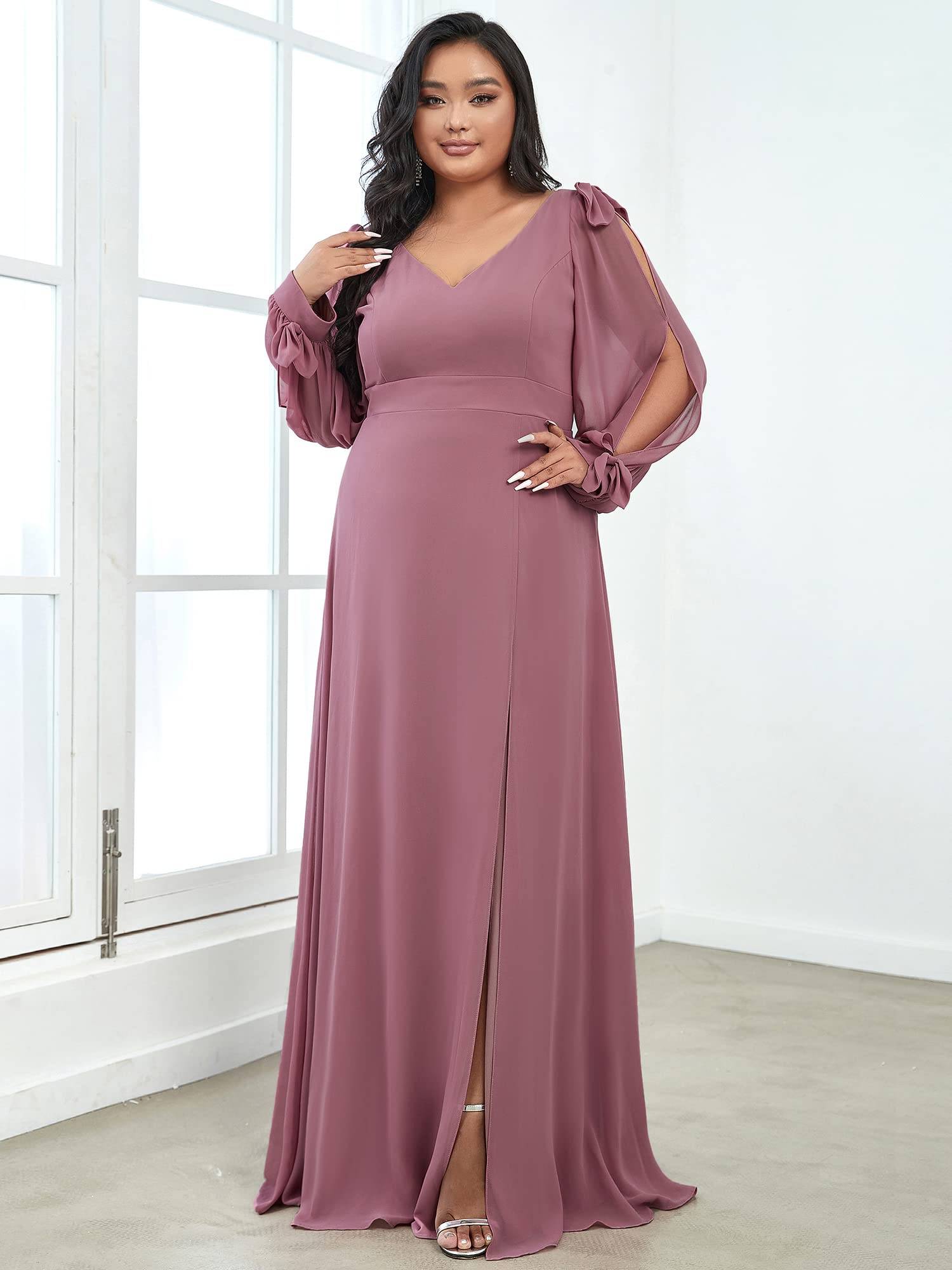 Plus Size Chiffon Long Sleeve Formal Dress