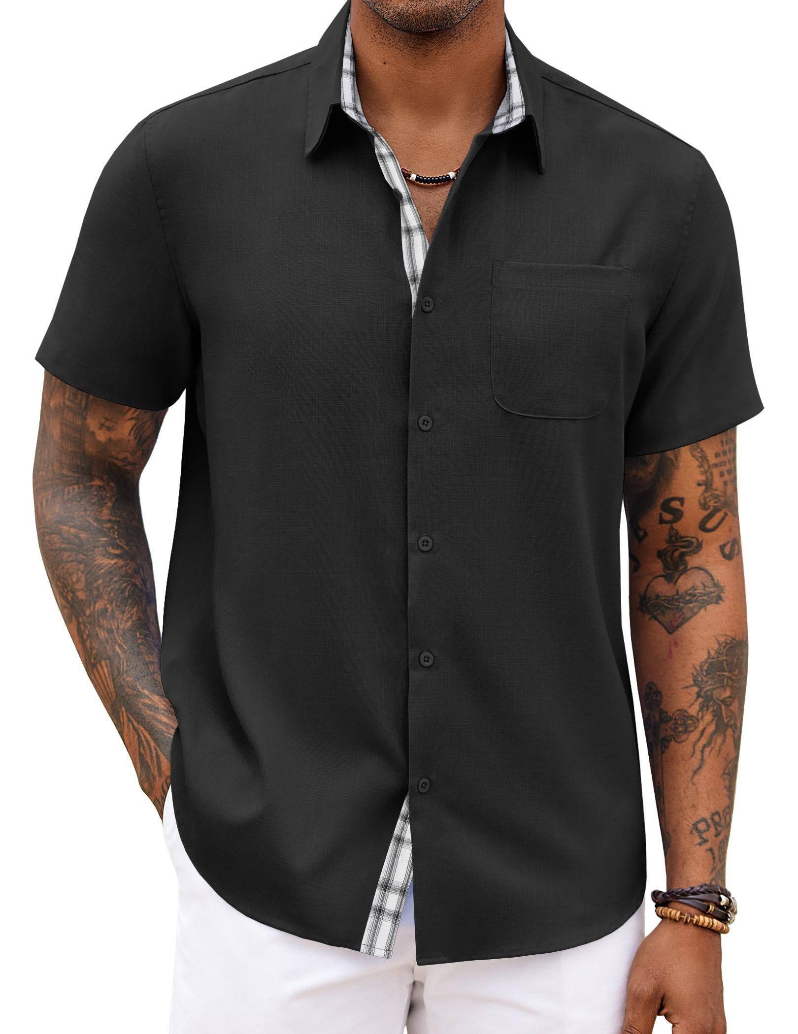 Men's Button Down Shirts Short Sleeve Casual Shirts Summer Beach Shirts Vacation Wedding Shirts with Pocket