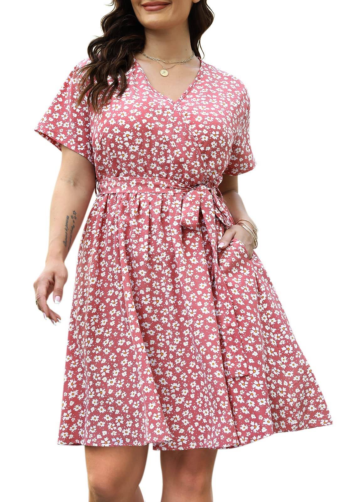 Womens Plus Size Boho Wrap Dress Floral Print