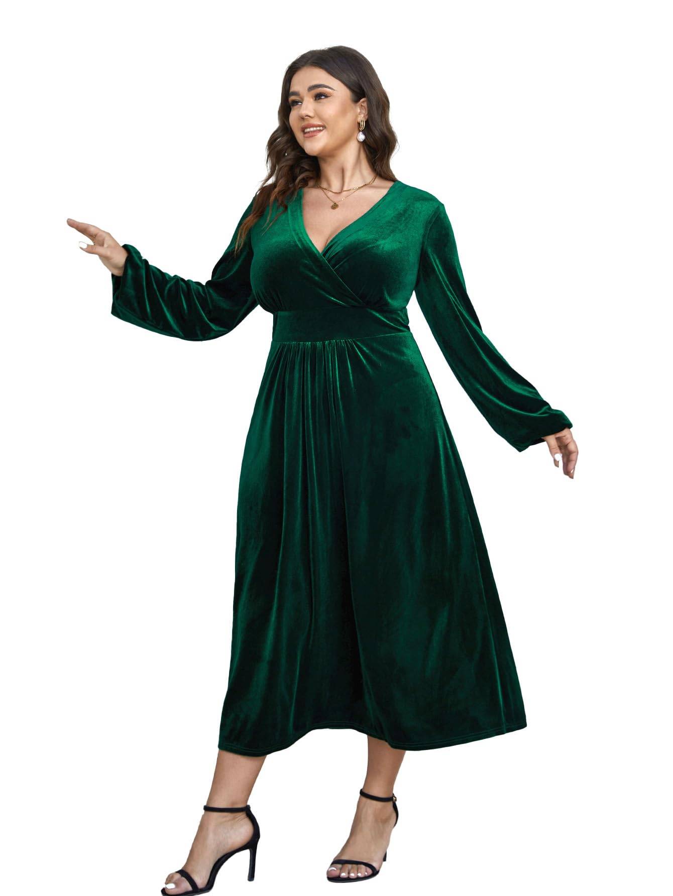 Women Plus Size Maxi Dress Wrap V Neck Dress