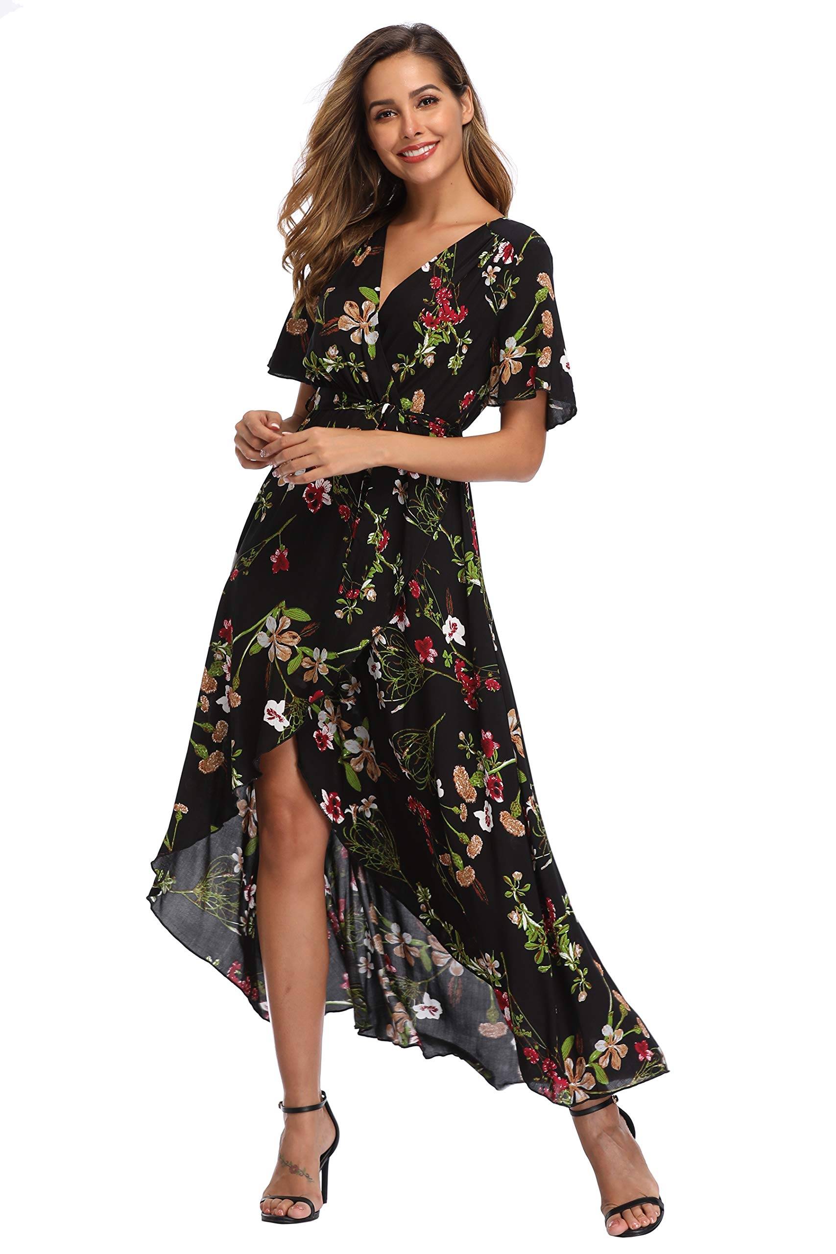 Women's Wrap V Neck Floral Summer Dresses Maxi