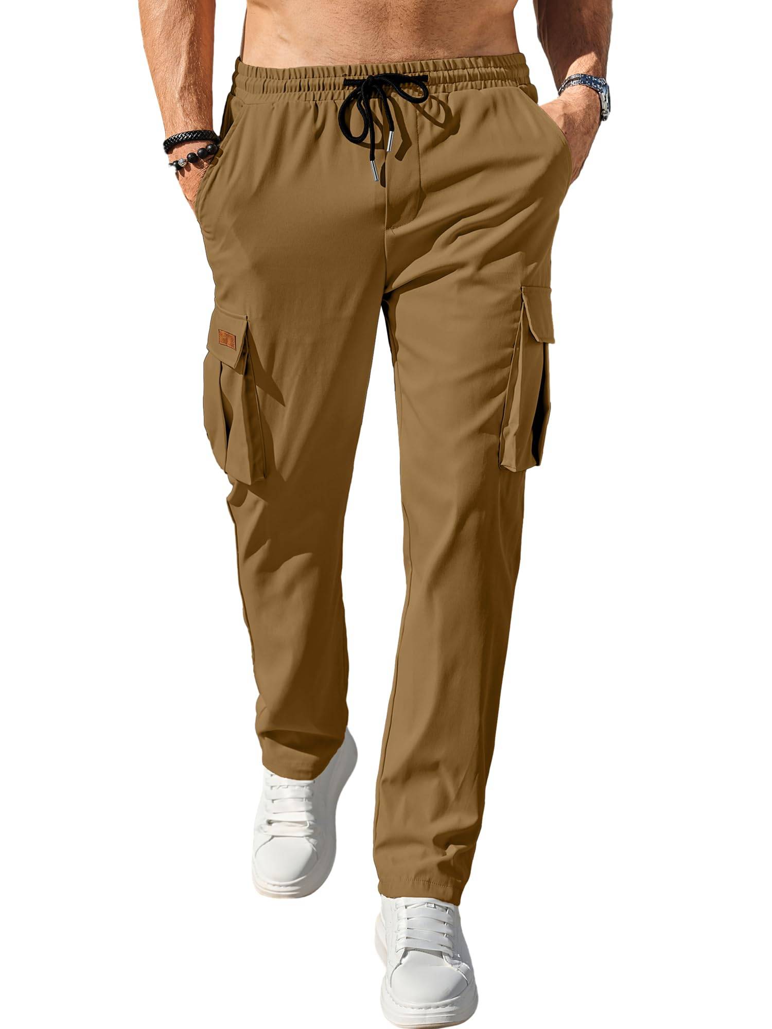 Men's Casual Cargo Pants Workout Joggers Stretch Sweatpants Hiking Drawstring Tactical Pants with Multi Pockets