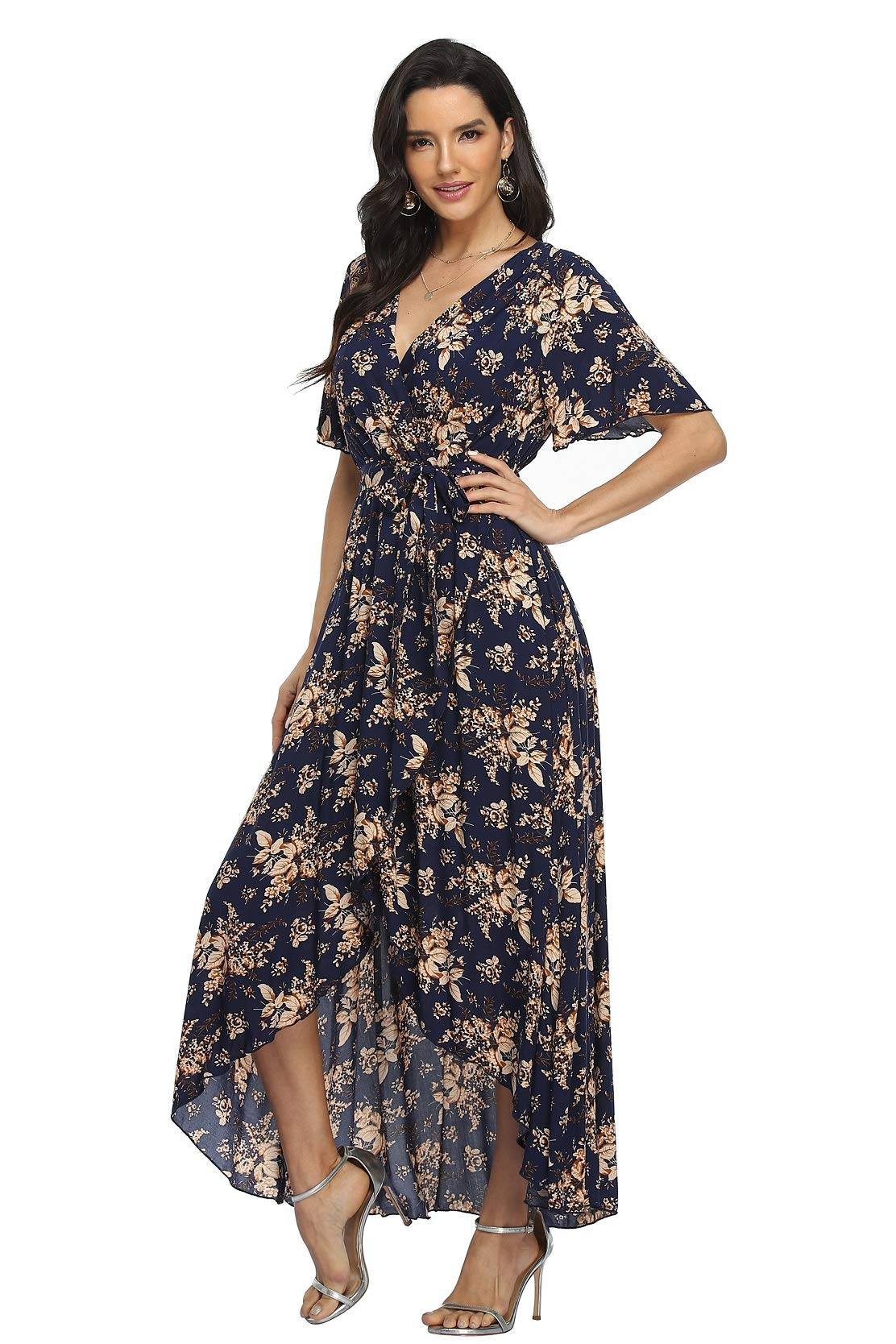 Women's Wrap V Neck Floral Summer Dresses Maxi