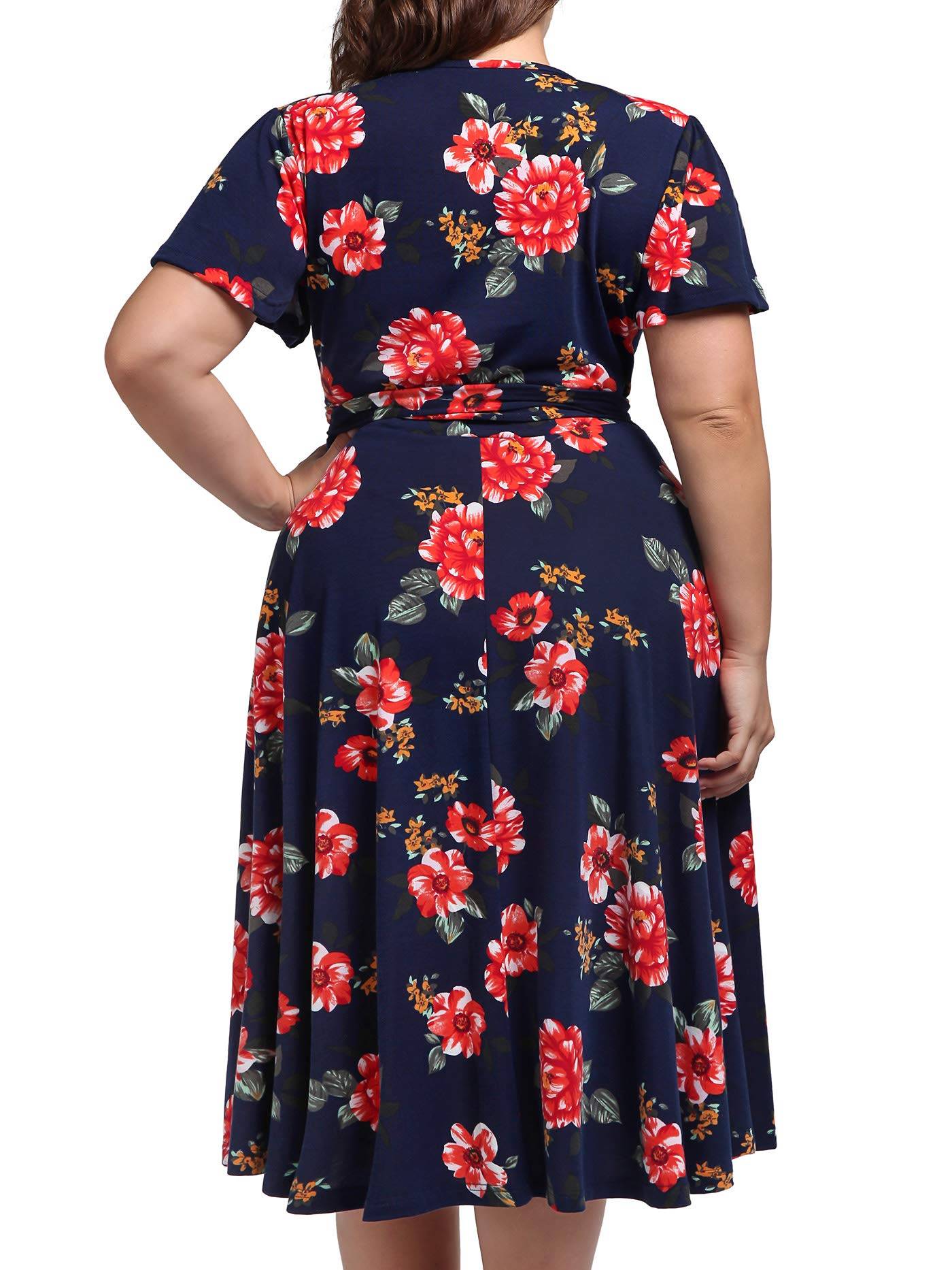 Plus Size Womens V Neck Floral Party Midi Dresses