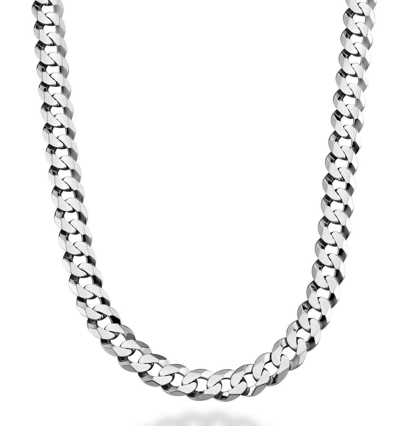 Solid 925 Sterling Silver Italian 9mm Solid Diamond-Cut Cuban Link Curb Chain Necklace For Men