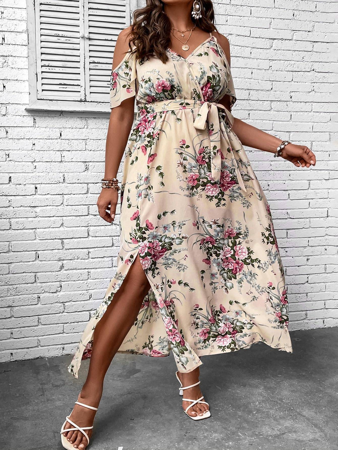 Women's Plus Size Short Sleeve Long Dress