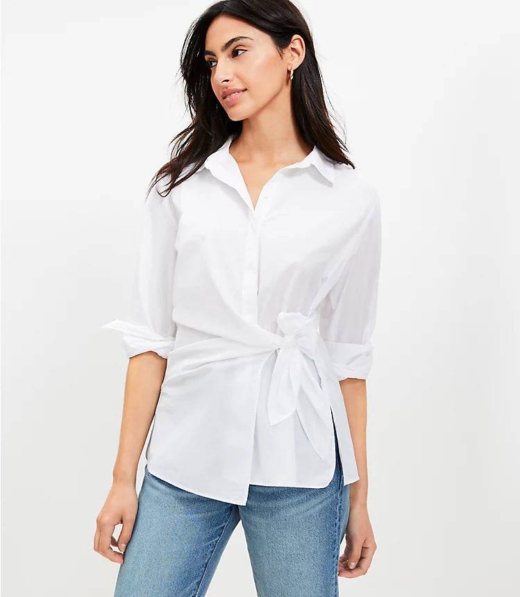 Poplin Wrap Shirt Blouse for Daily Work