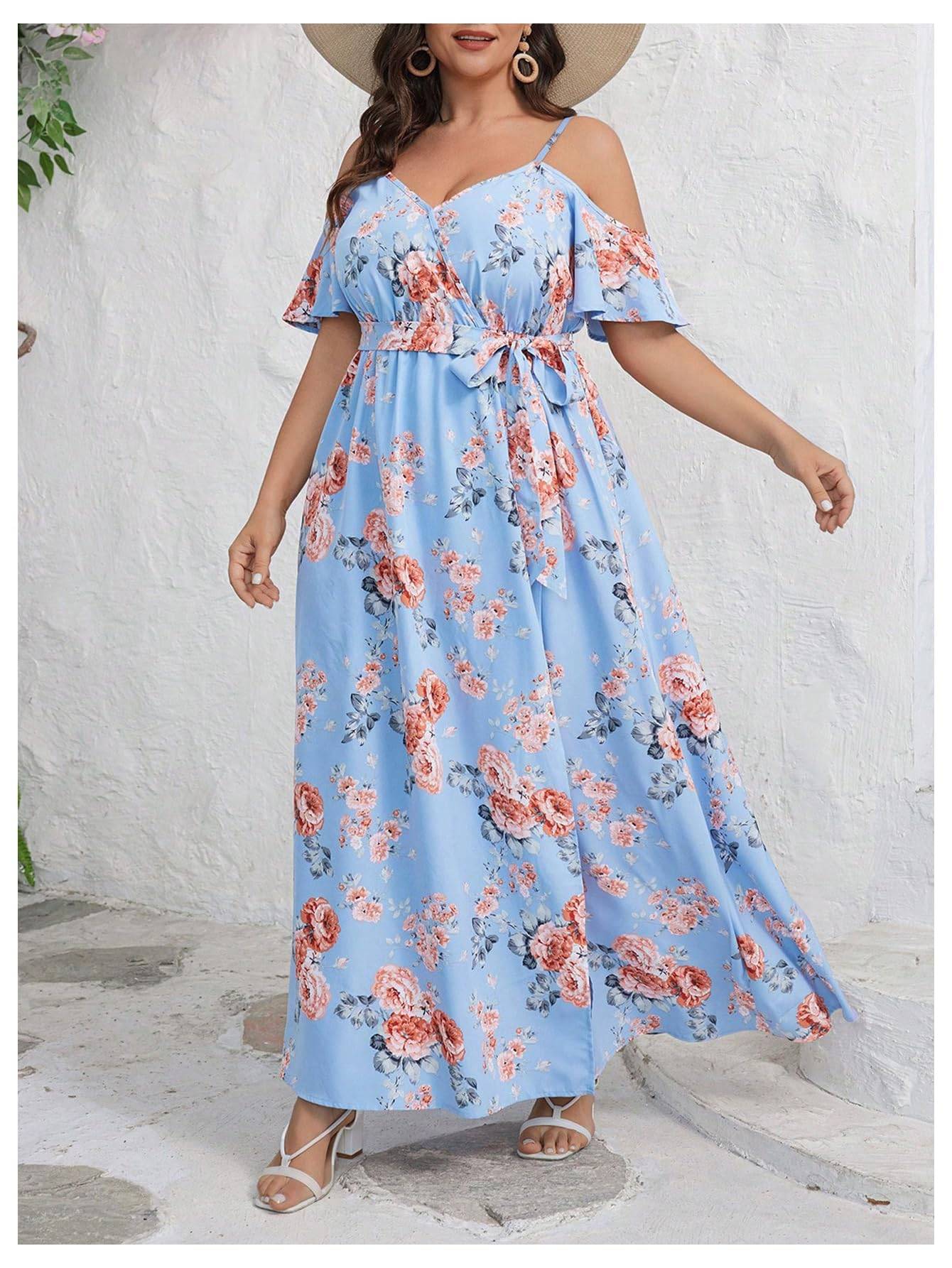 Women's Plus Size Short Sleeve Long Dress