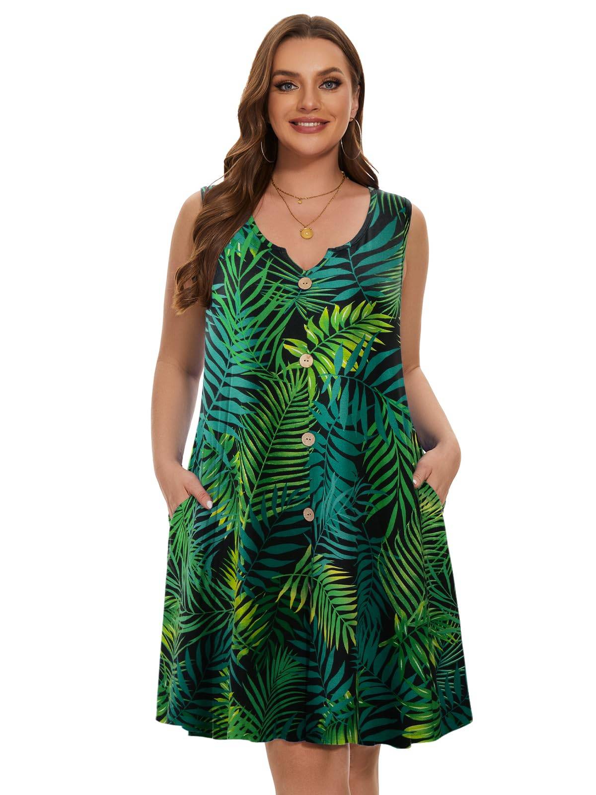 Women Plus Size A Line Sundresses Midi Dress