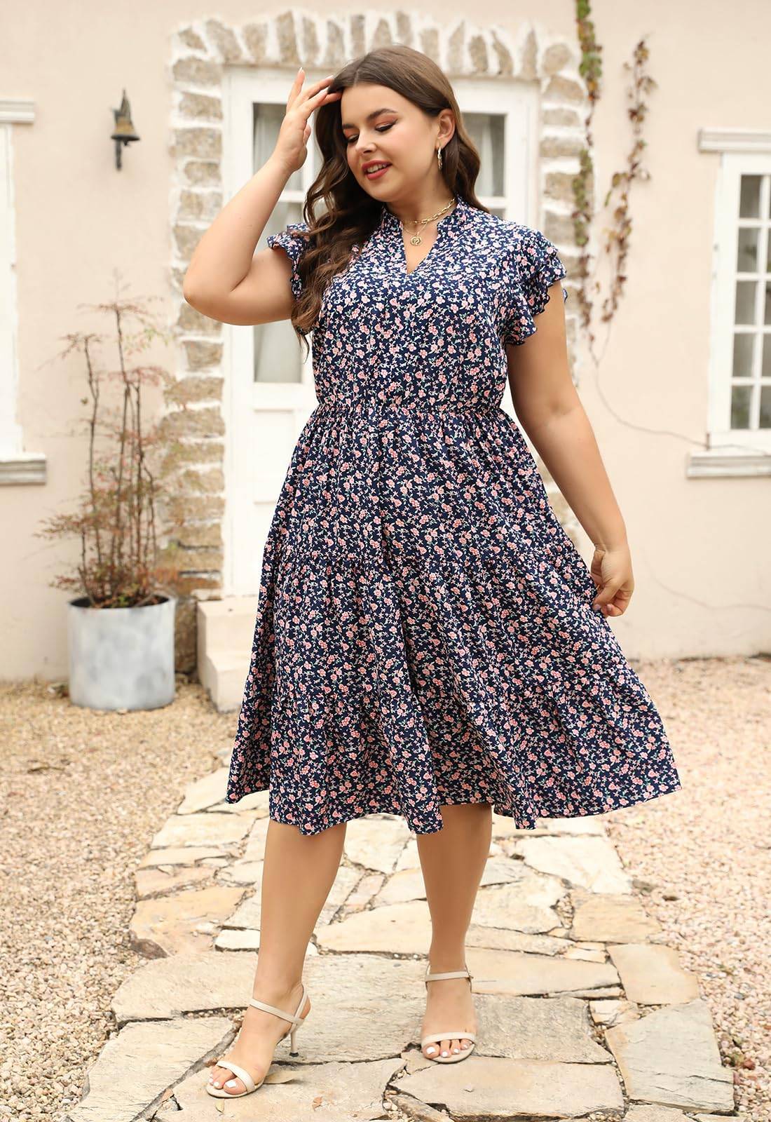 Plus Size Midi DressesWomen Boho Floral Dress