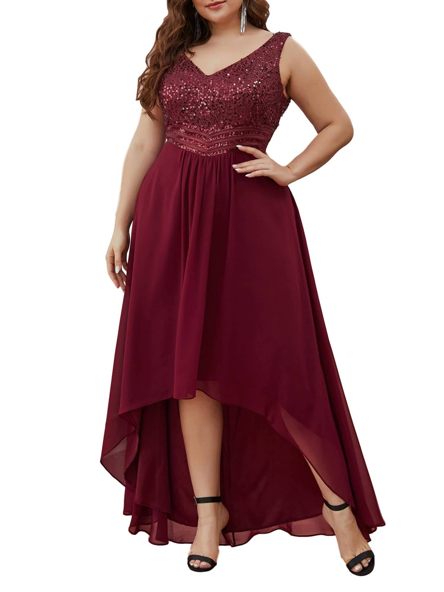 Plus Women V Neck Maxi Formal Party Dress