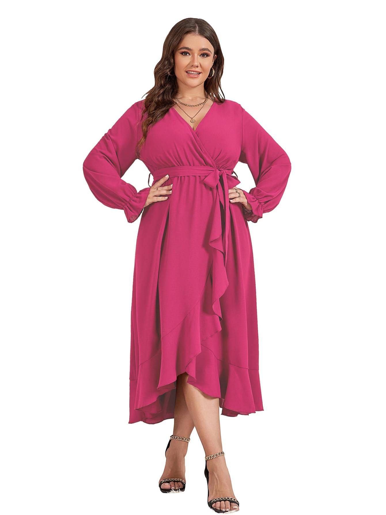 Women Plus Size Maxi Dress Wrap V Neck Dress