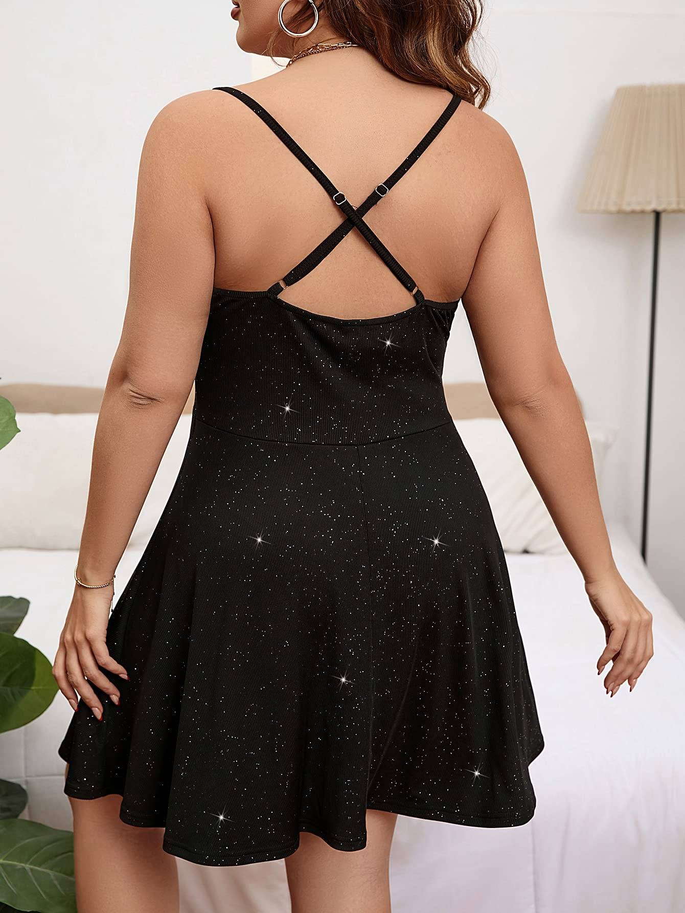 Women's Plus Size Sleeveless Glitter Dress