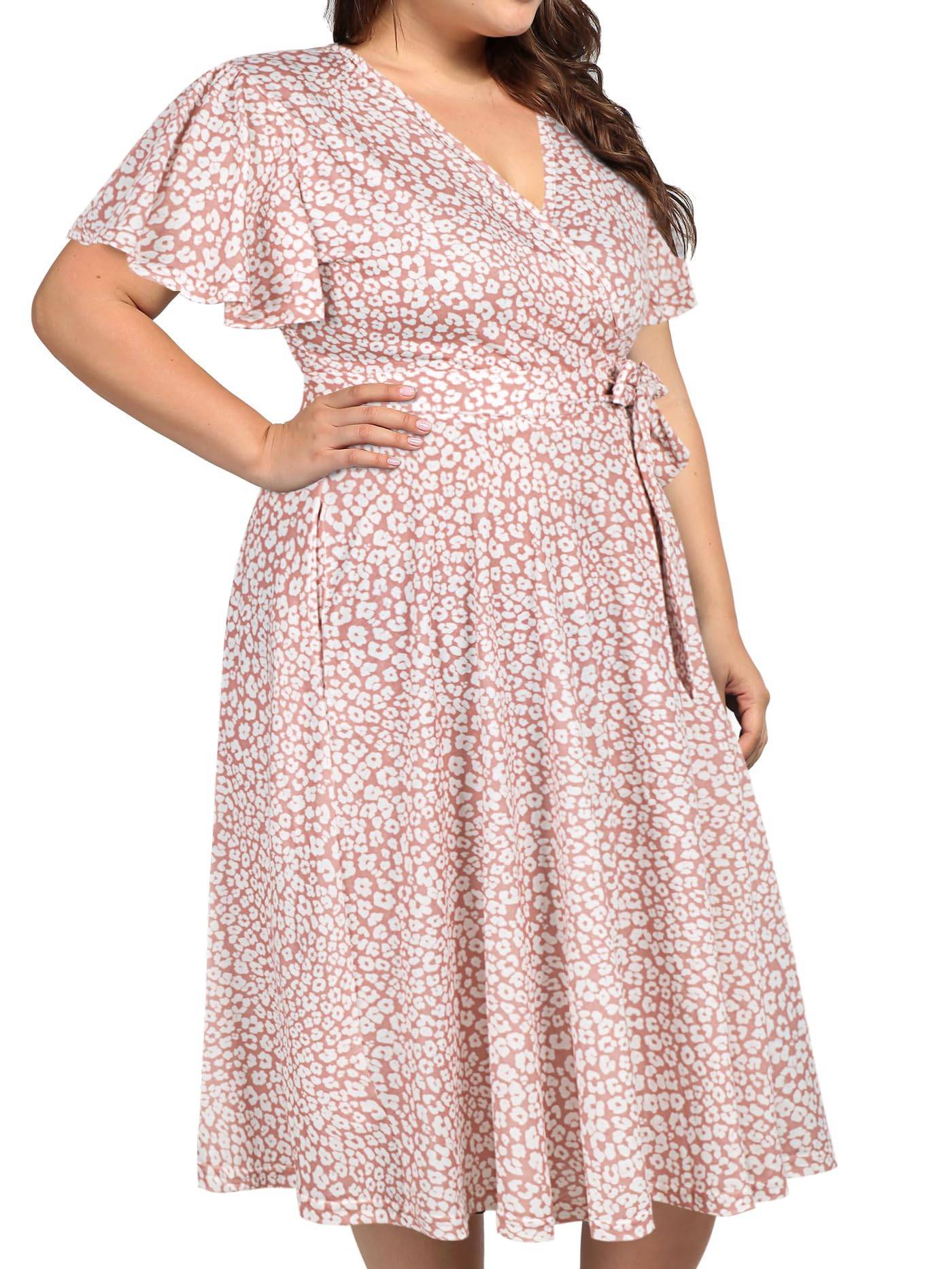 Plus Size Womens V Neck Floral Party Midi Dresses