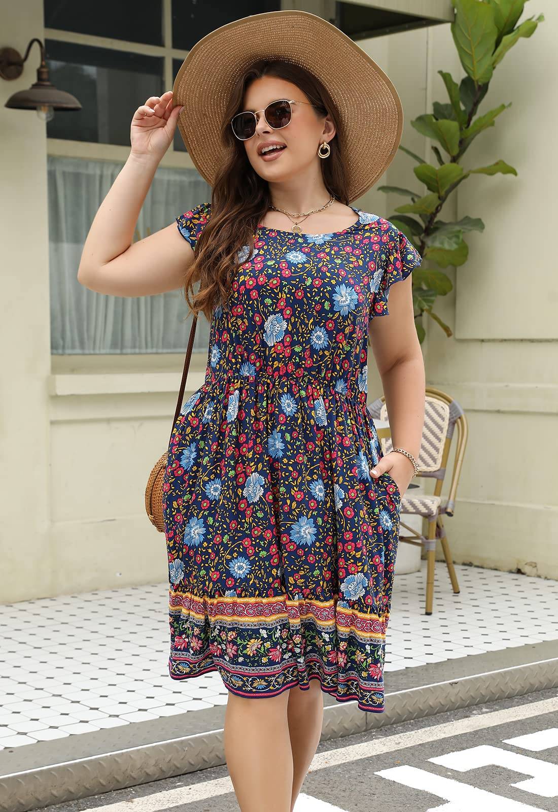 Plus Size Dresses Women Boho Floral Midi Dress