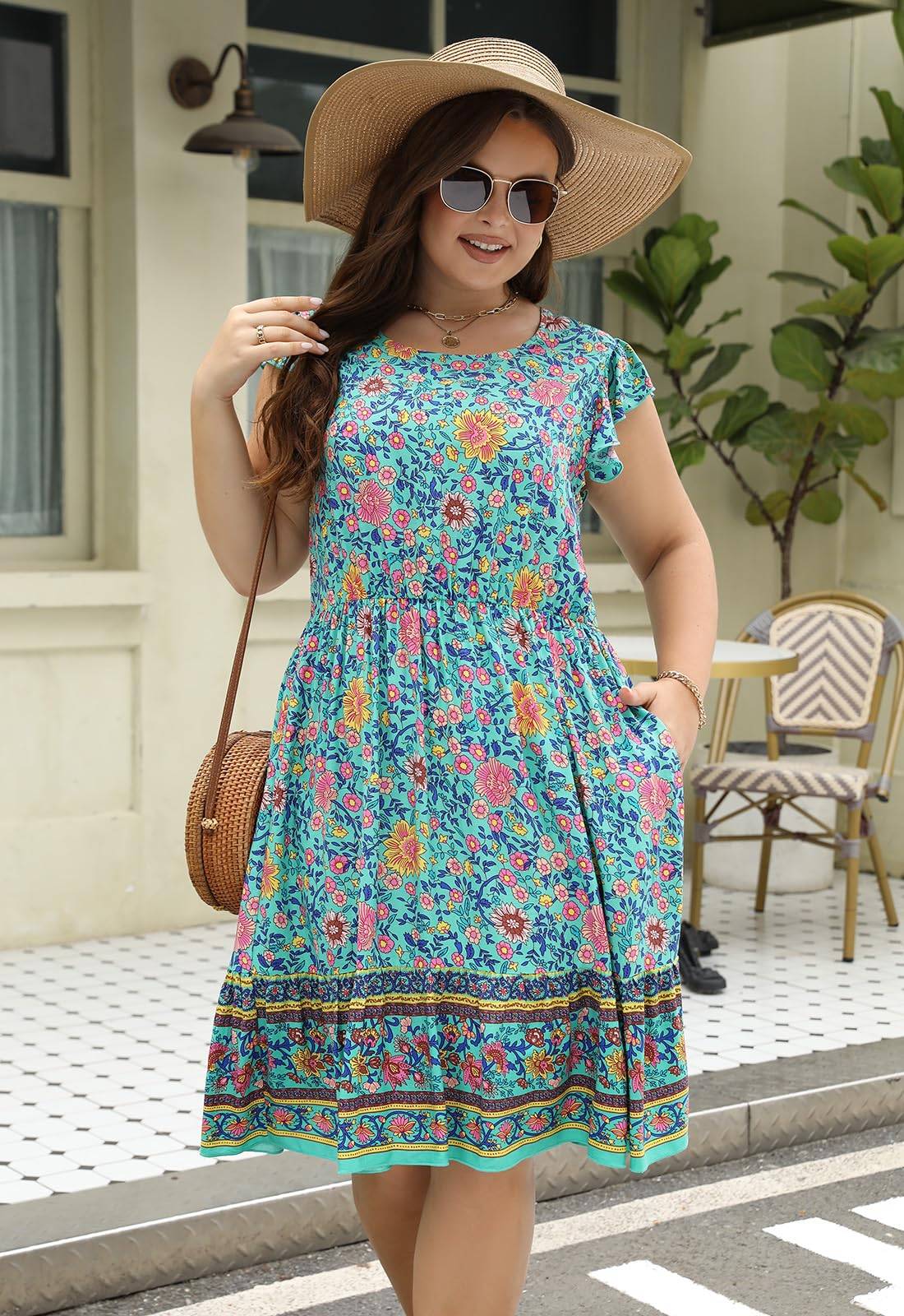 Plus Size Dresses Women Boho Floral Midi Dress