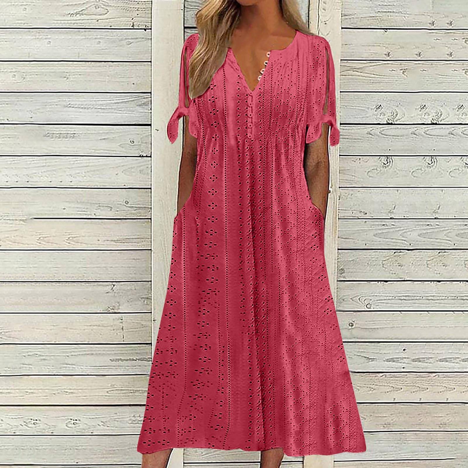 Womens Maxi Long Dress Boho V Neck Pockets Dresses