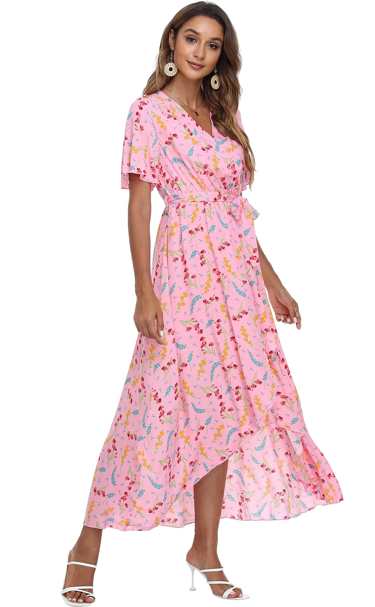 Women's Wrap V Neck Floral Summer Dresses Maxi