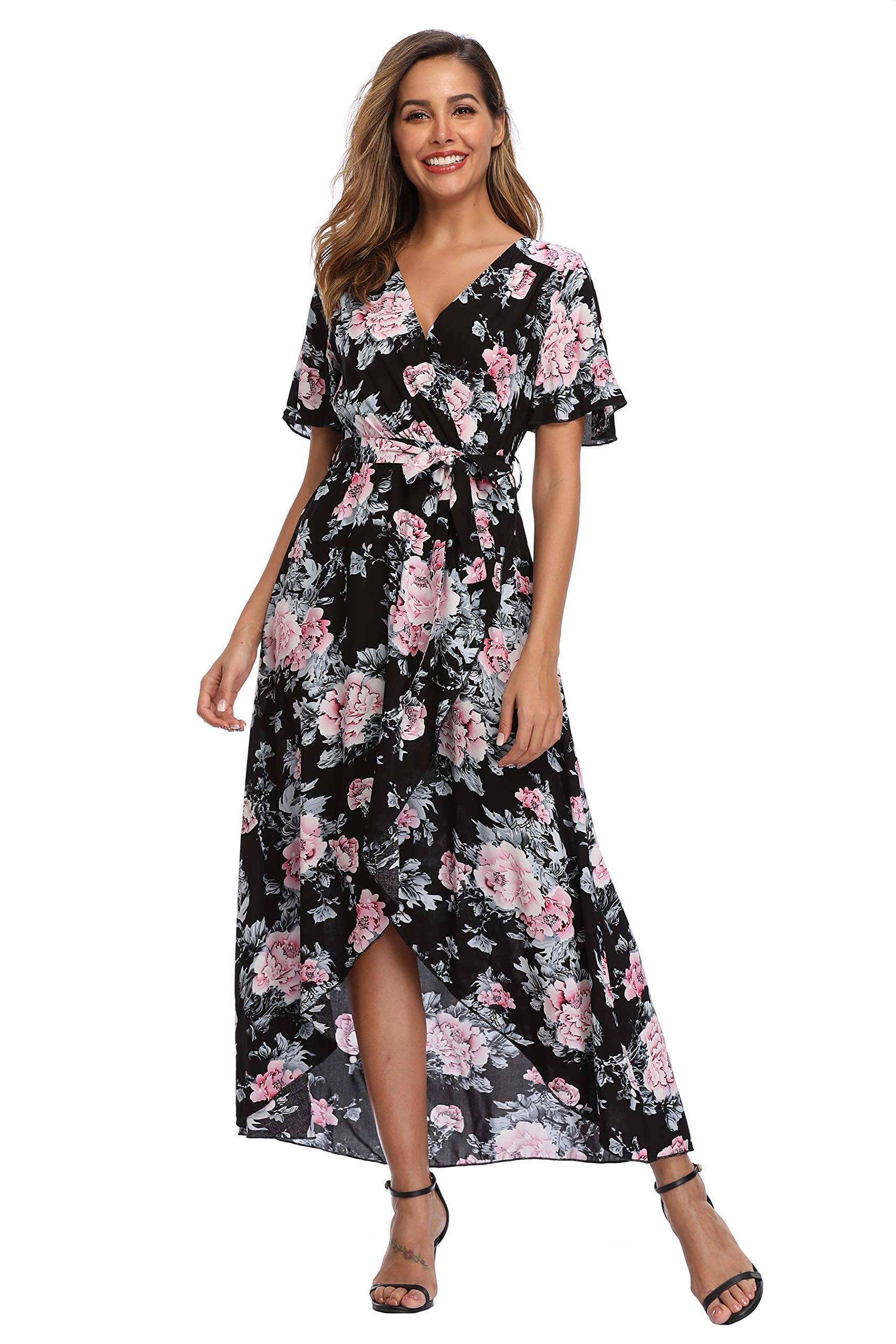 Women's Wrap V Neck Floral Summer Dresses Maxi