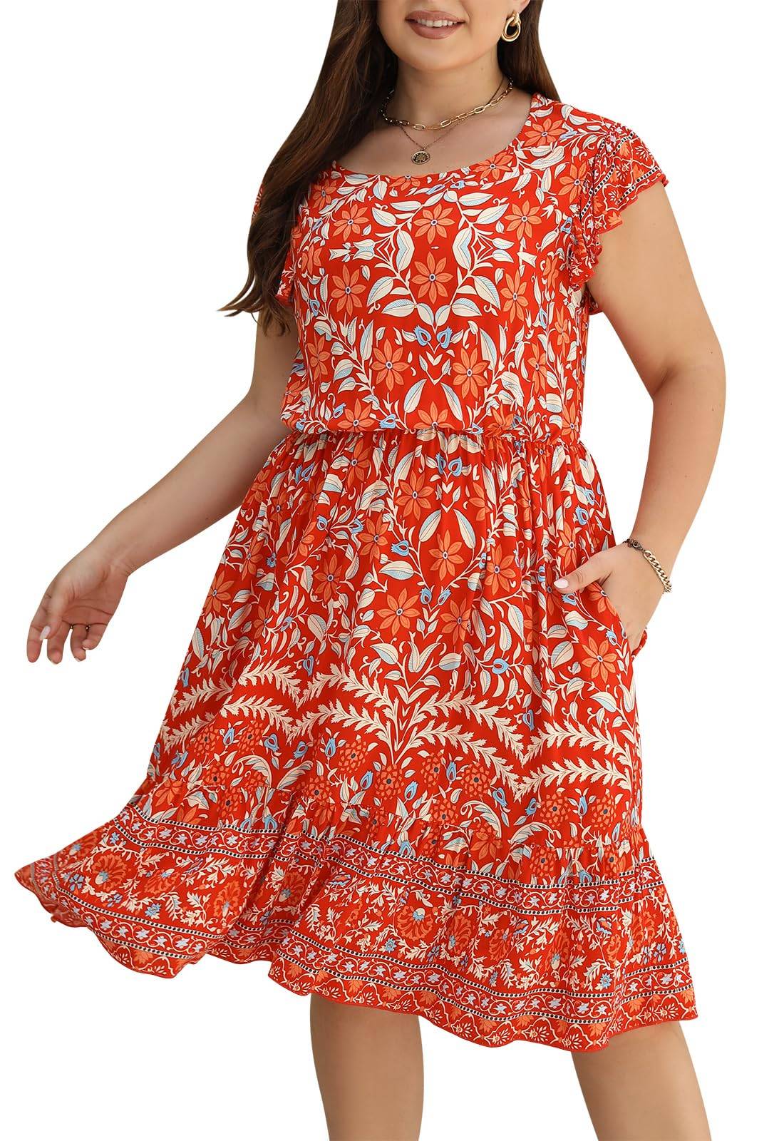 Plus Size Dresses Women Boho Floral Midi Dress