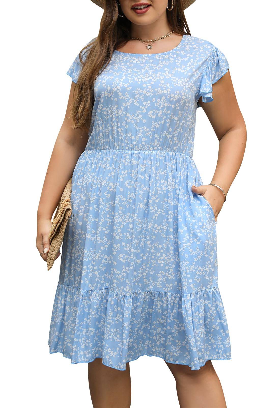 Plus Size Dresses Women Boho Floral Midi Dress