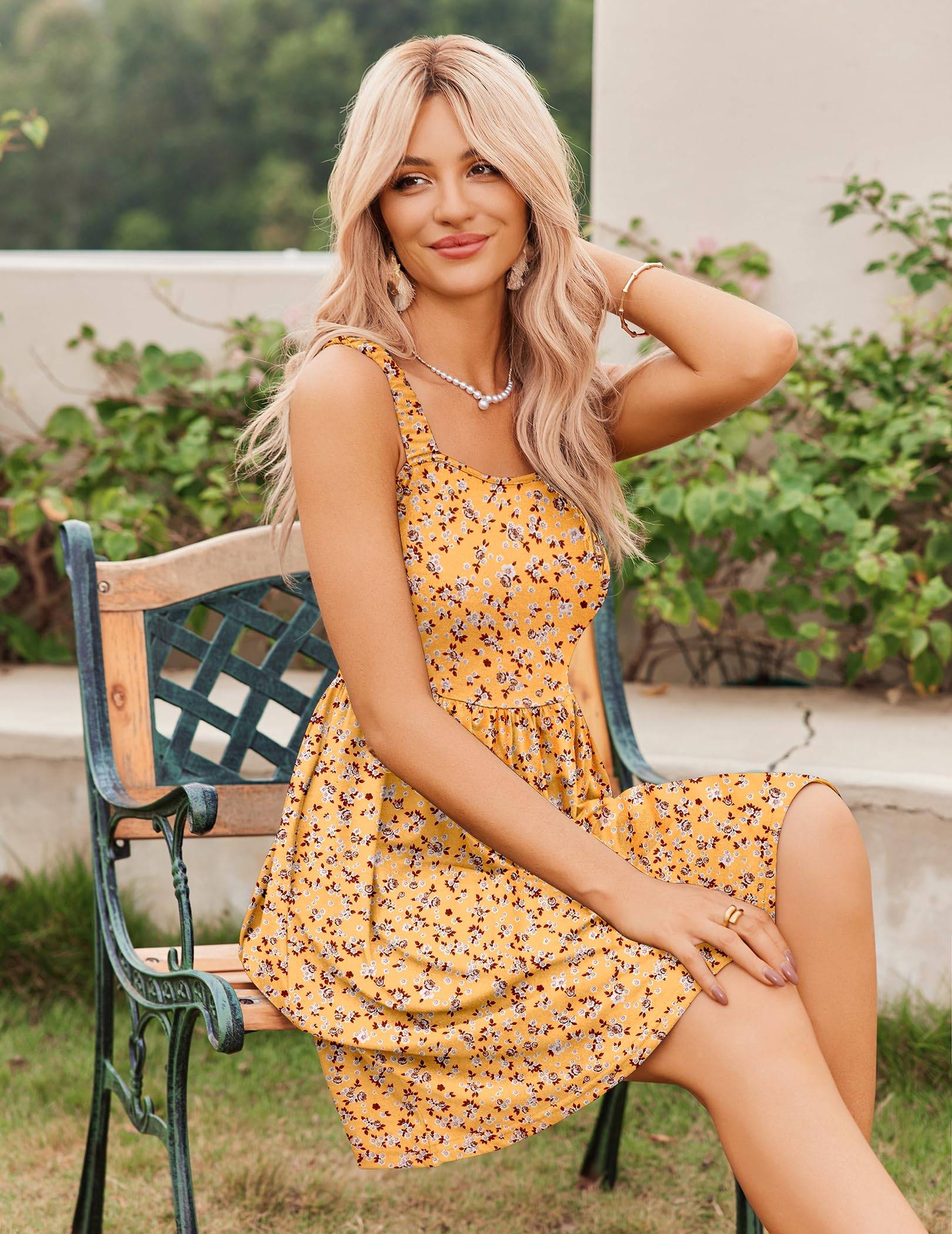 Women's Floral Dress Pockets A-line Mini Sundress