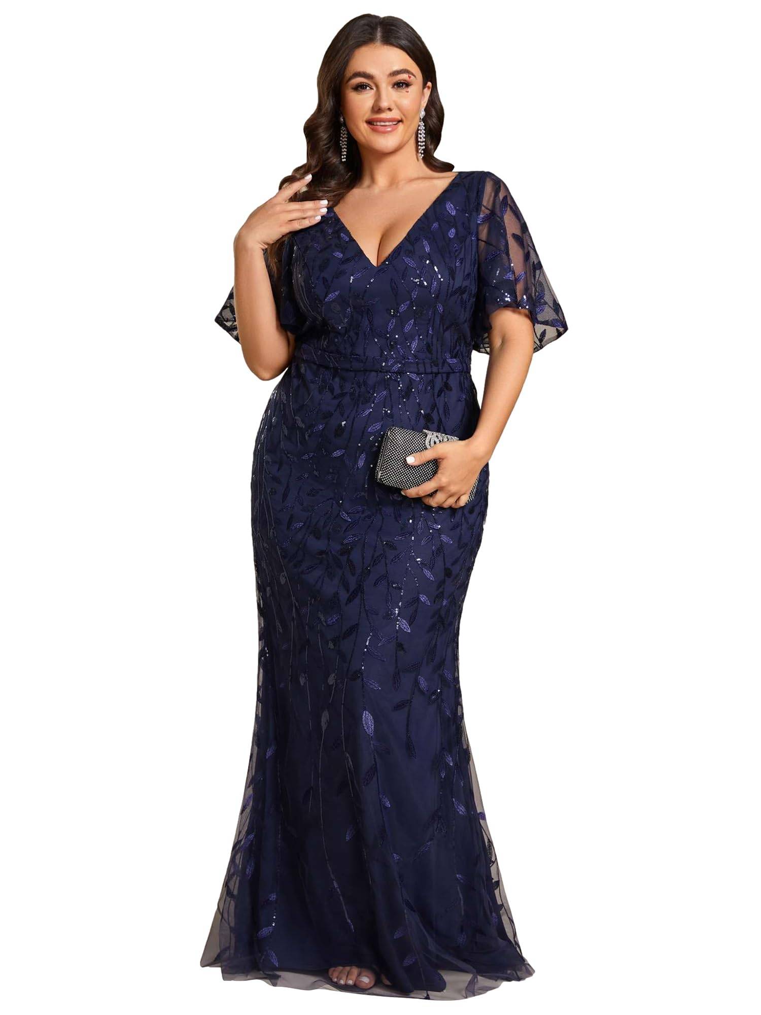 Women's V-Neck Sparkly Formal Dresses Plus Size