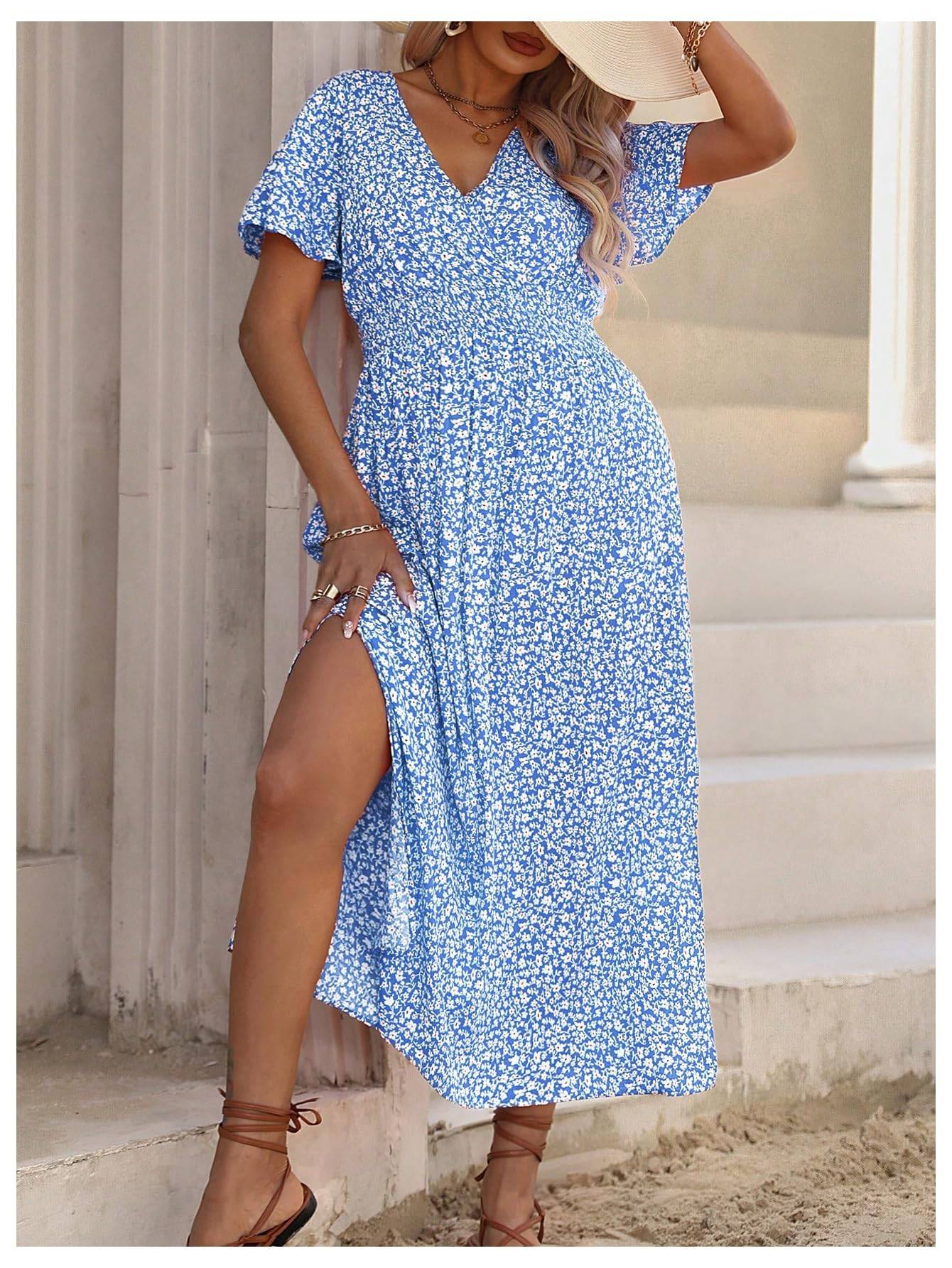 Women's Plus Size Boho Floral V Neck A Line Dress