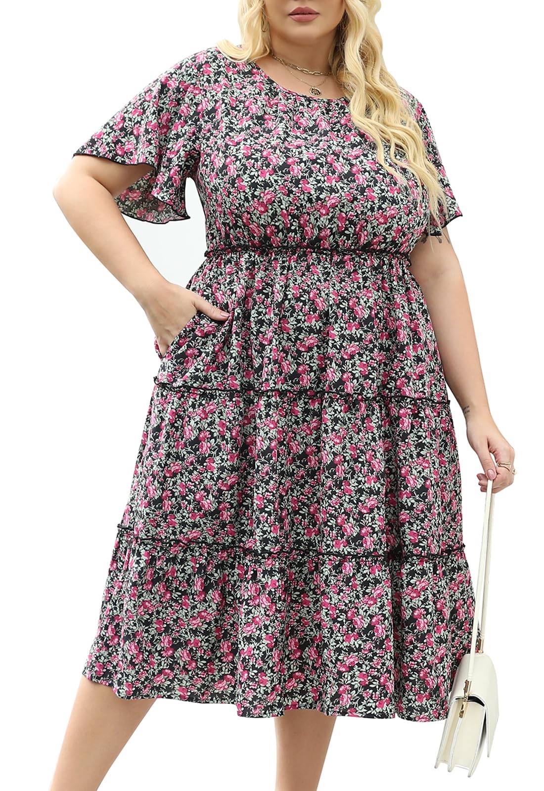 Women Plus Size Summer Midi Dress with Pocket