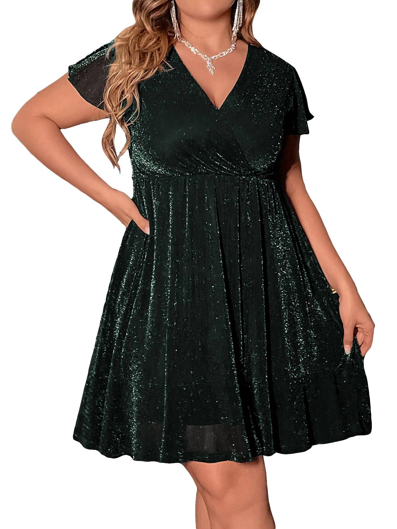 Women's Plus Size Glitter Wrap Party A Line Dress