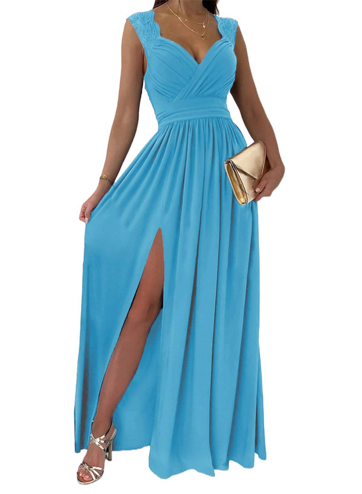 Womens Wrap V-Neck Sexy Wedding Guest Maxi Dresses