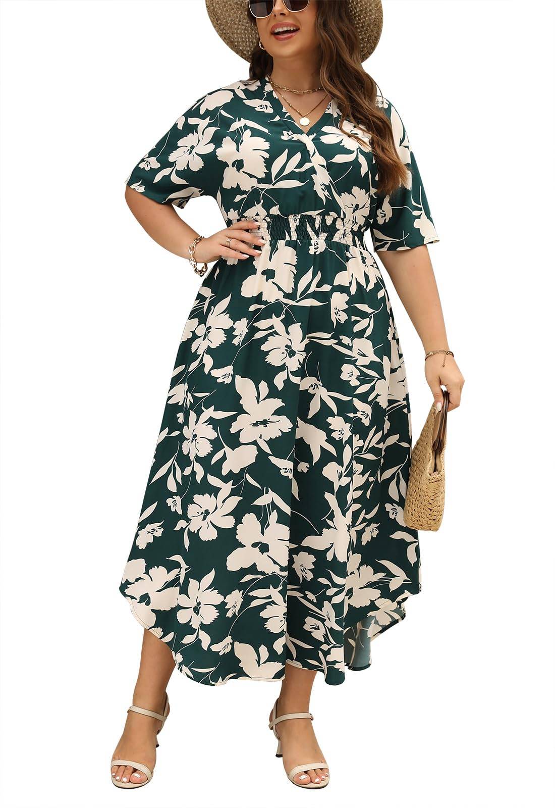 Womens Plus Size Boho Print Maxi Dress with Pocket