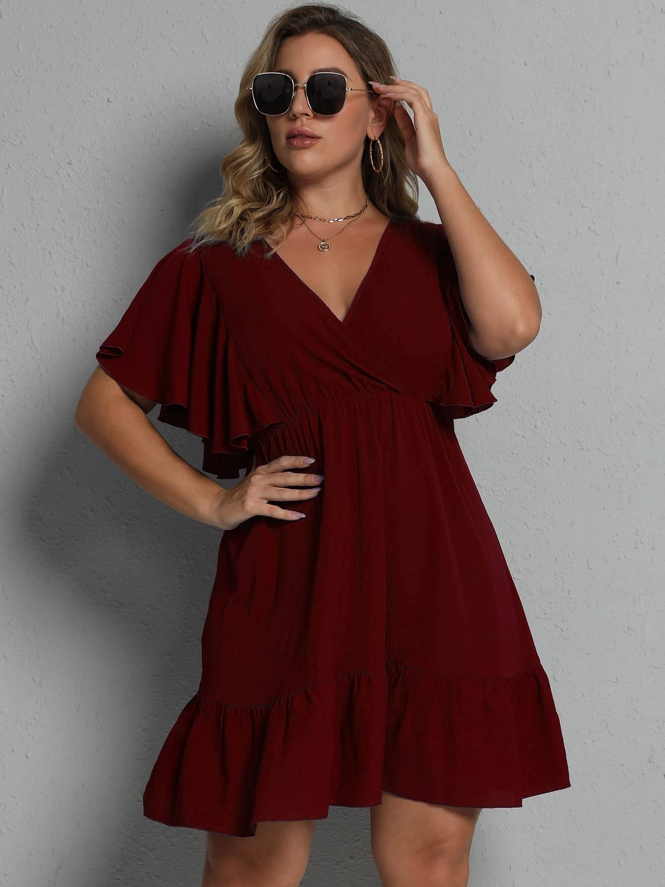 Women's Plus Size Wrap V Neck Short A Line Dress